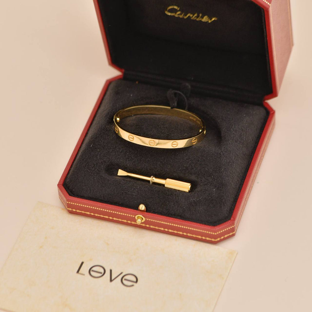 Preowned Authentic Full Set Cartier Love Classic Model Bracelet 18K Yellow Gold Size 17 