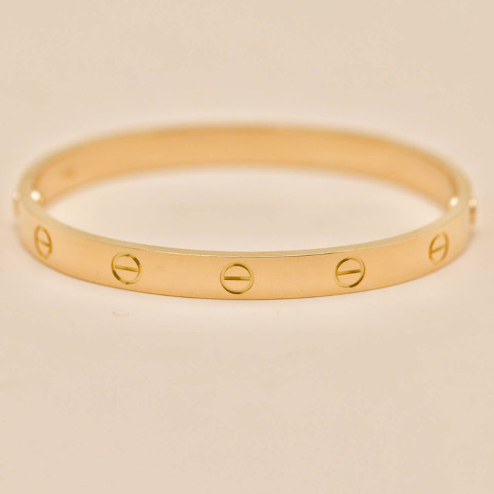 Second Hand Authentic Full Set Cartier Love Classic Bracelet 18K Yellow Gold Size 17