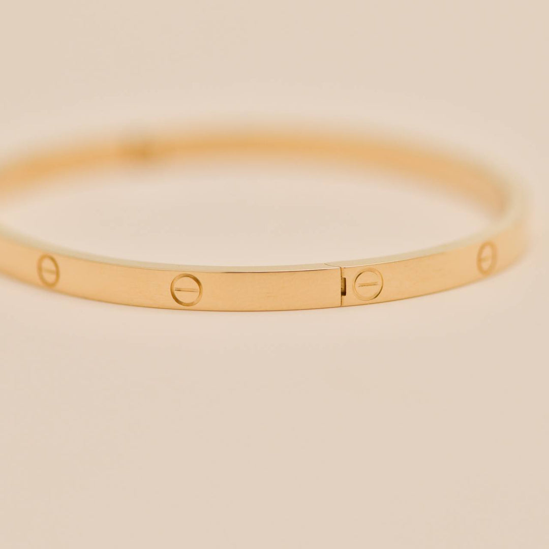 Used Authentic Full set Cartier Love Small Model Bracelet Size 17 18K Yellow Gold