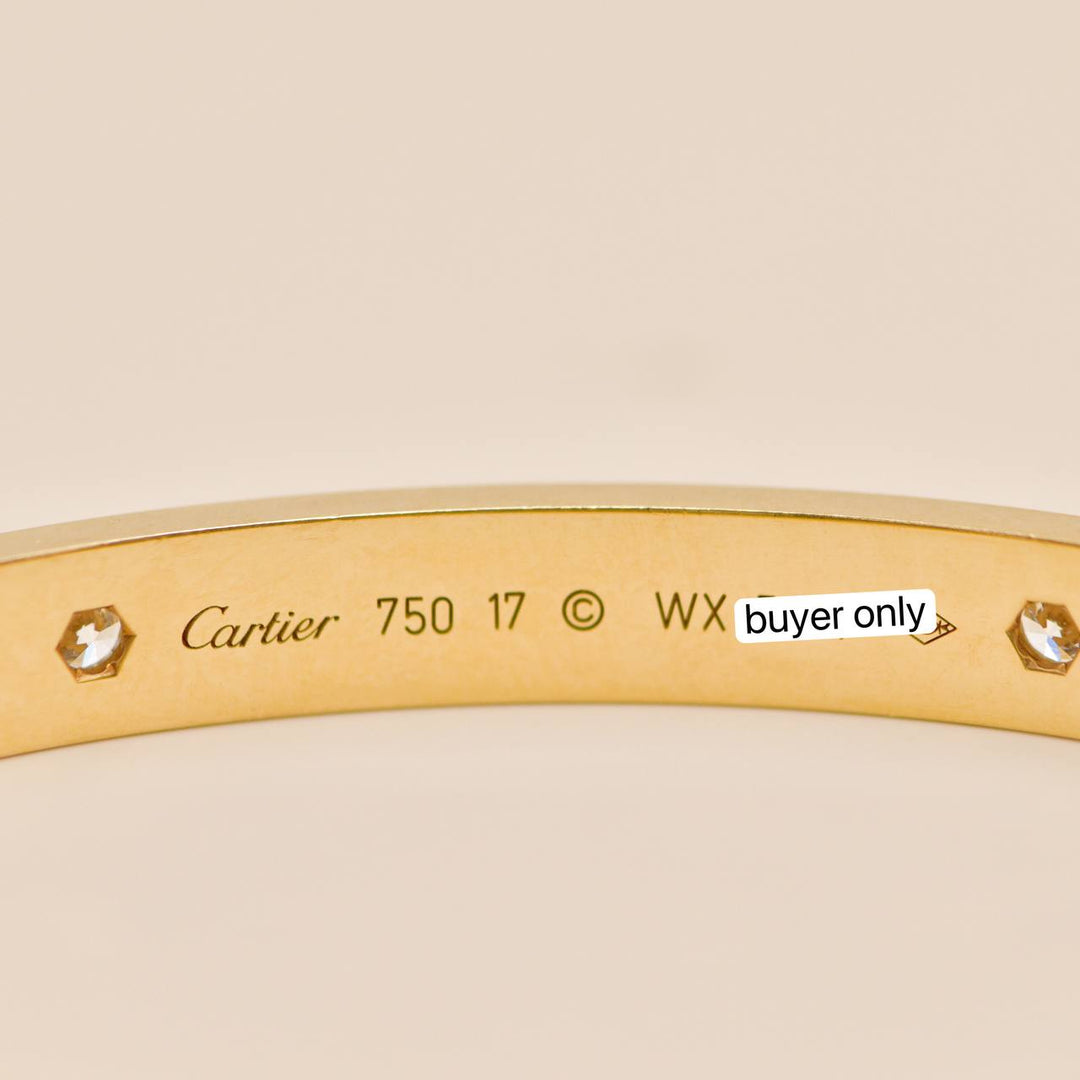 Second Hand Authentic Full Set Cartier Love 4 Diamond Classic Model Bracelet 18K Yellow Gold Size 17 