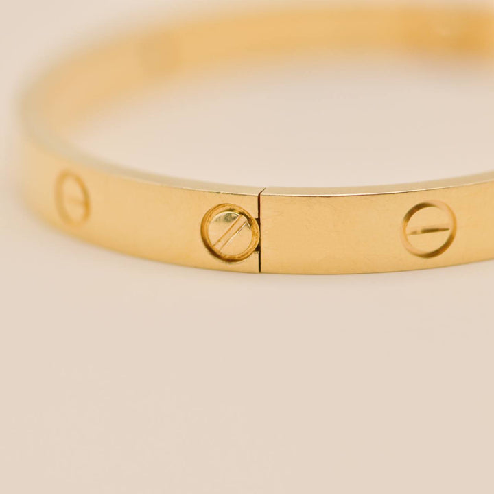 Used Authentic Full Set Cartier Love 4 Diamond Classic Model Bracelet Size 17 18K Yellow Gold
