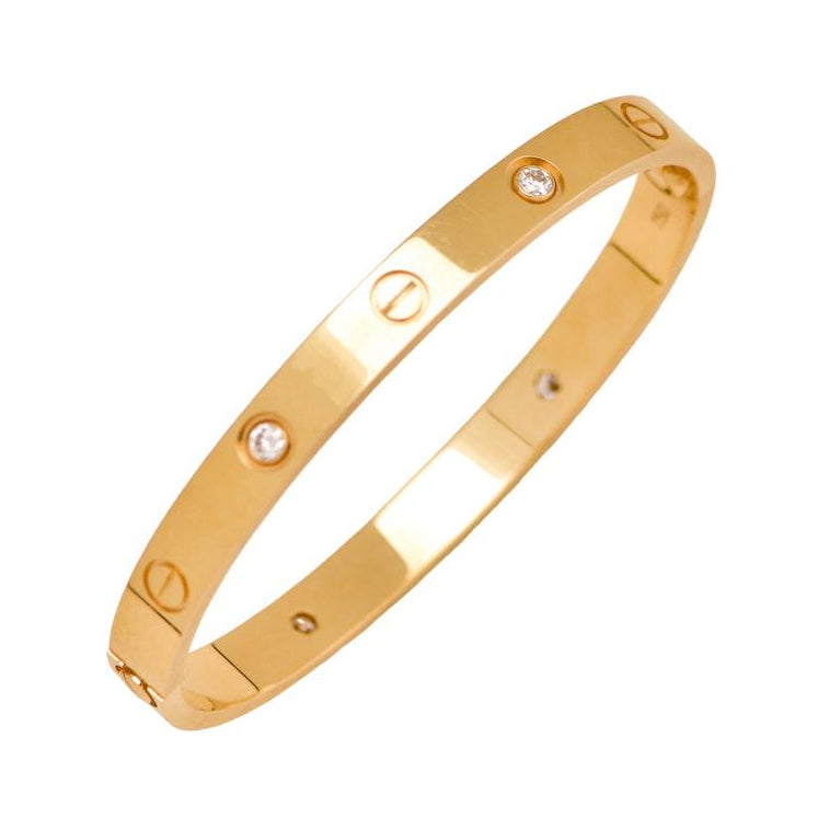 Preloved Authentic Full Set Cartier Love 4 Diamond Classic Model Bracelet Size 17 18K Yellow Gold