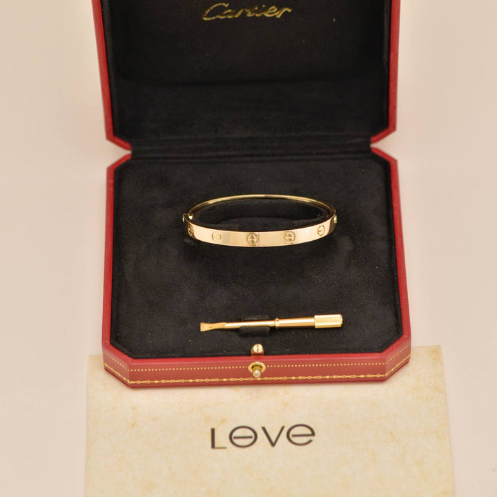 Preowned Authentic Full Set Cartier Love Classic Model Bracelet Size 17 18K Yellow Gold