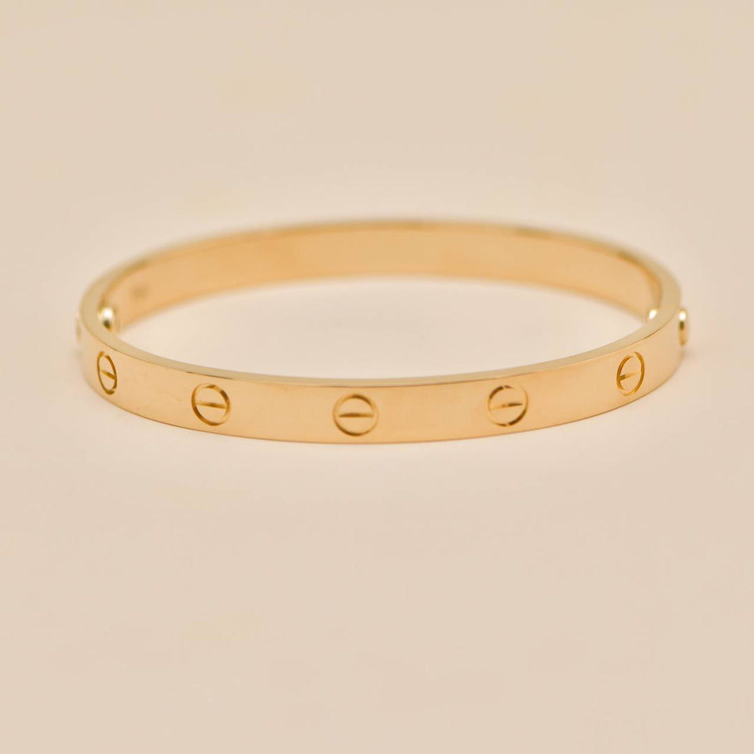 Used Authentic Full Set Cartier Love Classic Model Bracelet Size 17 18K Yellow Gold