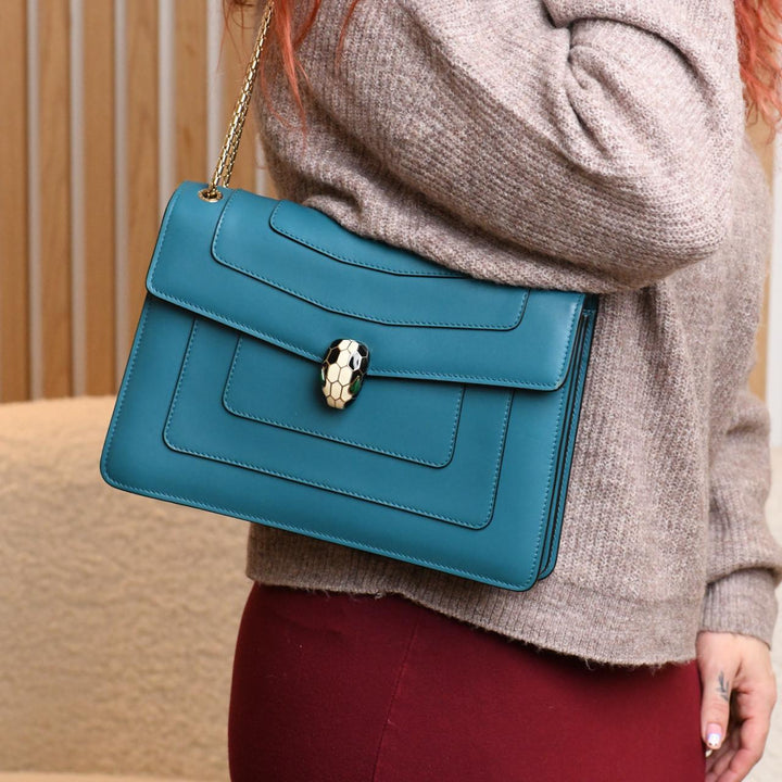 Preloved Authentic Bvlgari Serpenti Forever Teal Leather Chain Medium Shoulder Bag