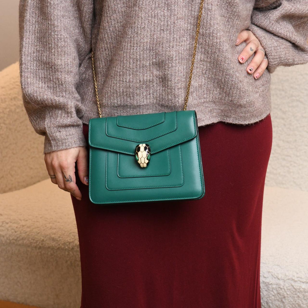 Preloved Authentic Bvlgari Serpenti Forever Emerald Green Leather Chain Medium Shoulder Bag