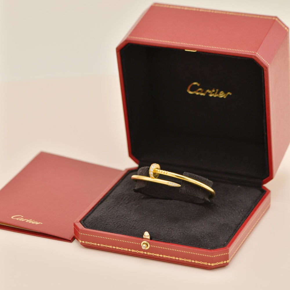 Preowned Authentic Full Set Cartier Juste un Clou Classic Model Size 17 Diamonds 18K Yellow Gold