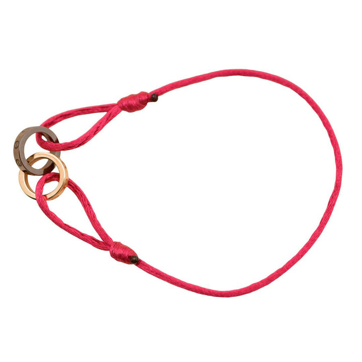 Preloved Authentic Full Set Cartier Love Red Silk Cord Bracelet 4 Diamond Ceramic 18K Rose Gold