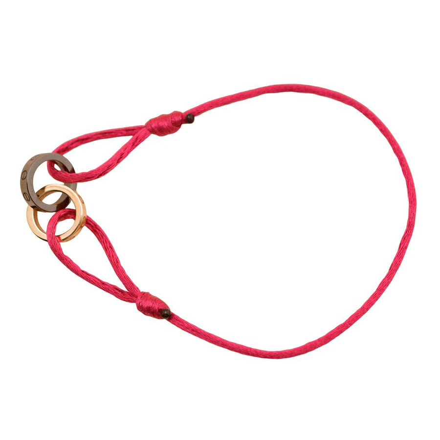 Preloved Authentic Full Set Cartier Love Red Silk Cord Bracelet 4 Diamond Ceramic 18K Rose Gold