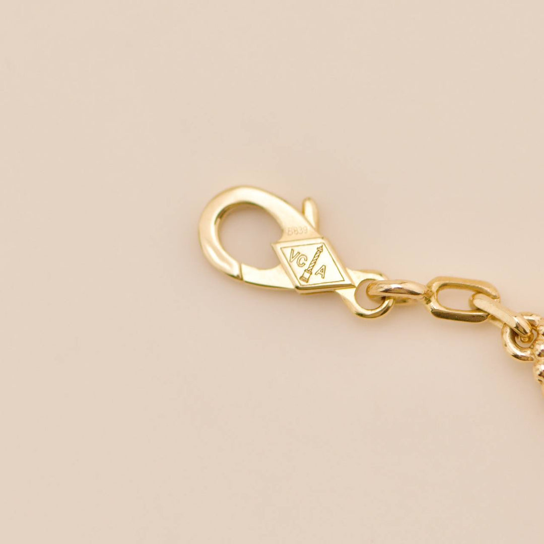 Second Hand Authentic Full Set Van Cleef Vintage Alhambra 5 Motif Bracelet 18K Hammered Yellow Gold