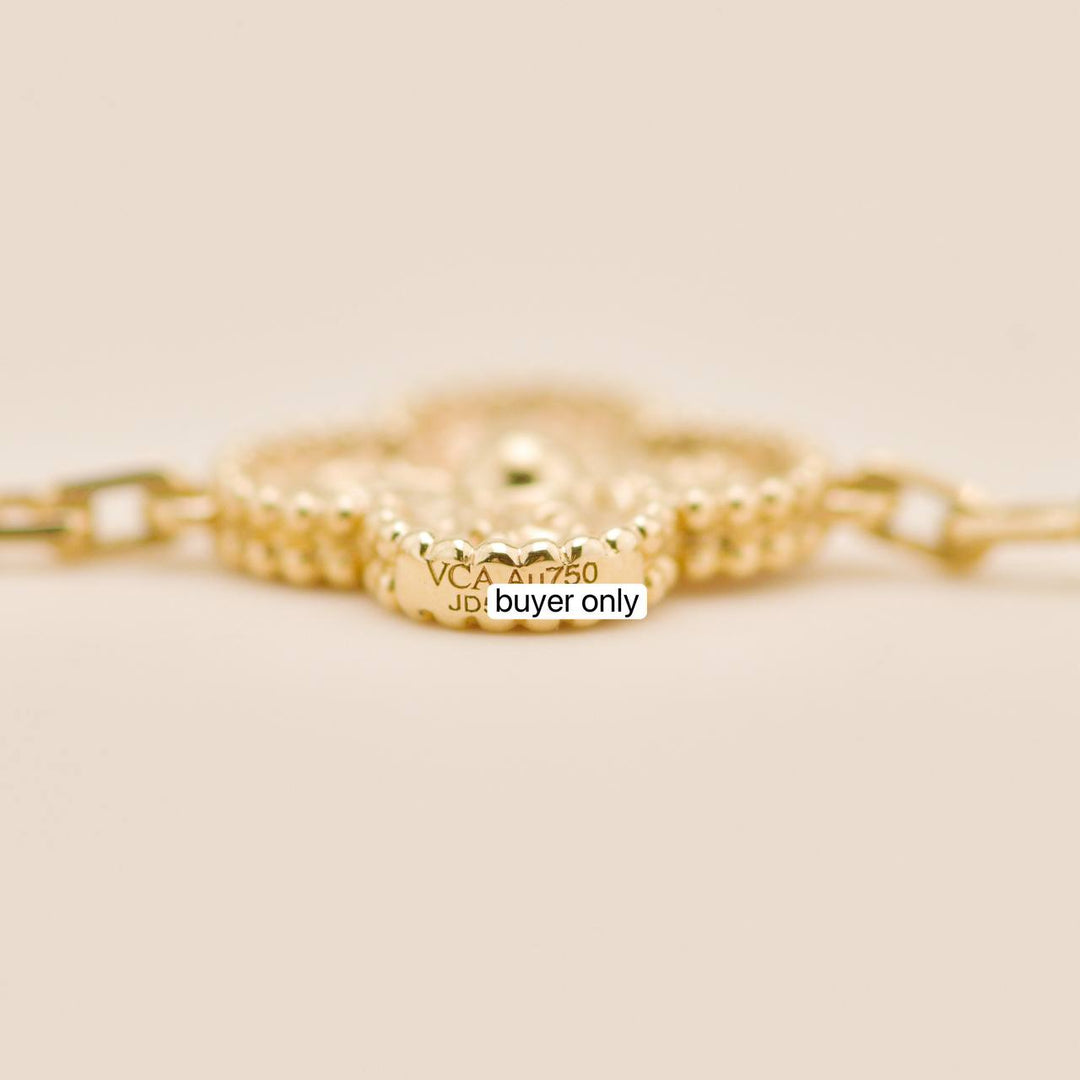 Preowned Authentic Full Set Van Cleef Vintage Alhambra 5 Motif Bracelet 18K Hammered Yellow Gold
