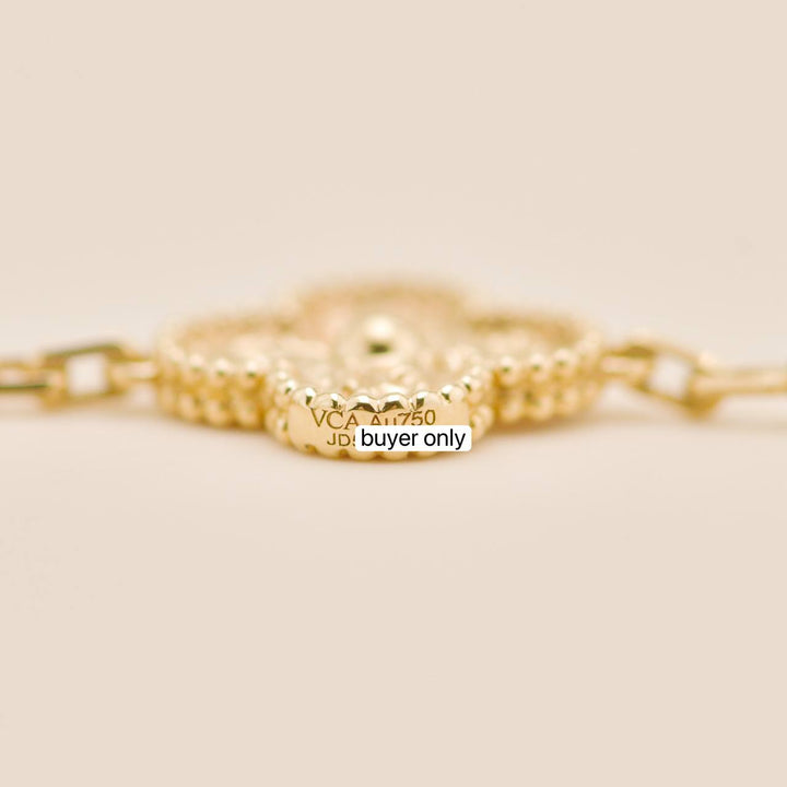 Preowned Authentic Full Set Van Cleef Vintage Alhambra 5 Motif Bracelet 18K Hammered Yellow Gold