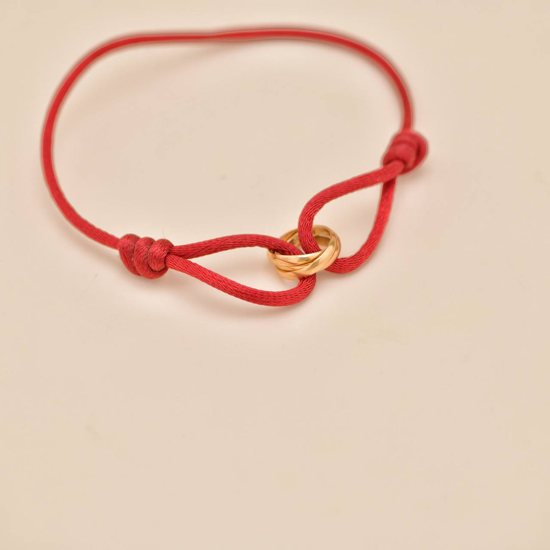 preloved Cartier Trinity 18K Rose Gold Red Silk Cord Bracelet