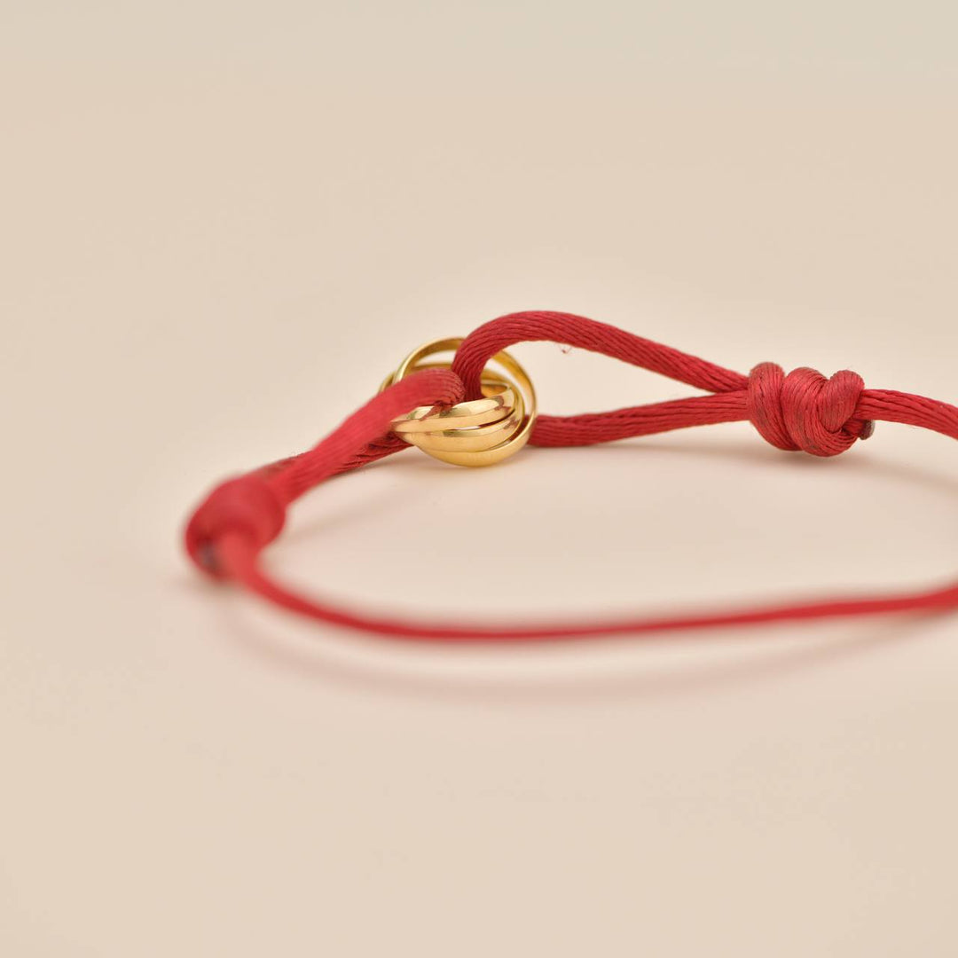 Preloved Authentic Full Set Cartier Trinity Red Silk Cord Bracelet 18K Rose Gold