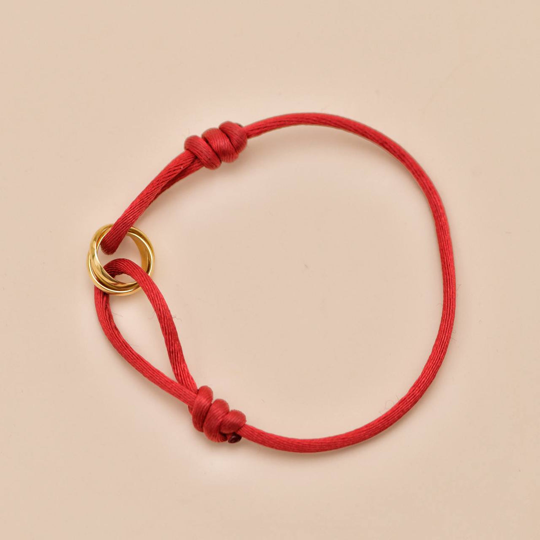 Second Hand Authentic Full Set Cartier Trinity Red Silk Cord Bracelet 18K Rose Gold