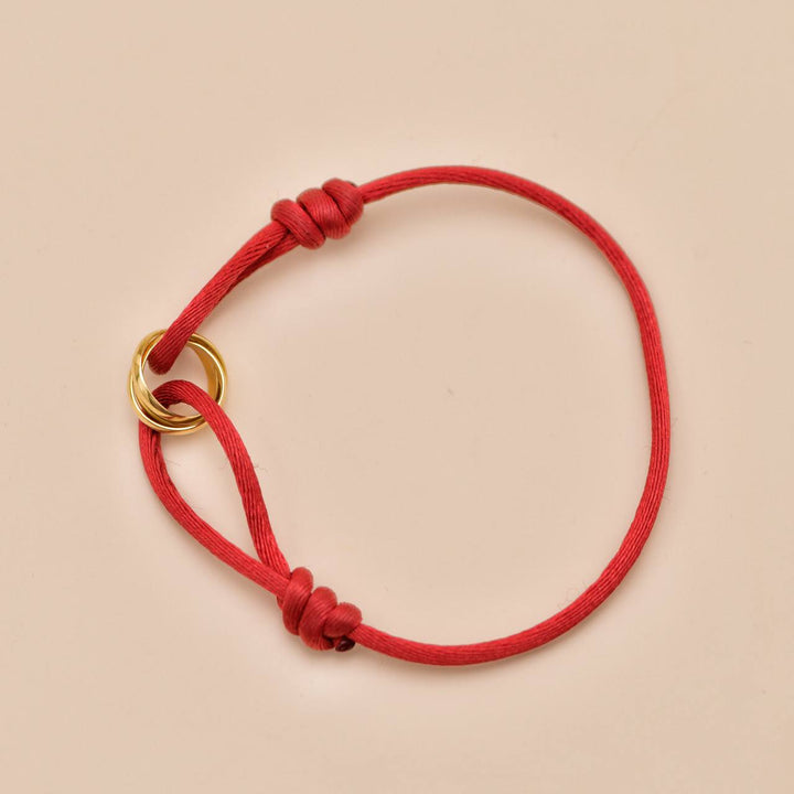 Second Hand Authentic Full Set Cartier Trinity Red Silk Cord Bracelet 18K Rose Gold