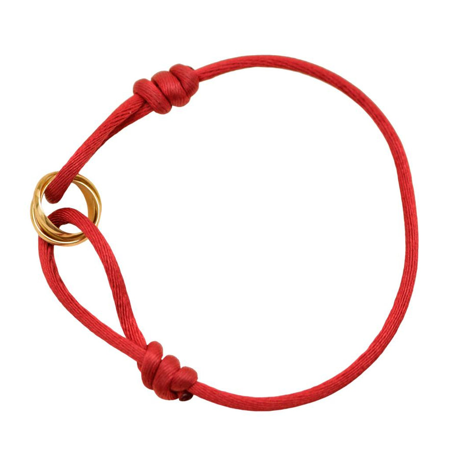 Preloved Authentic Full Set Cartier Trinity Red Silk Cord Bracelet 18K yellow Gold