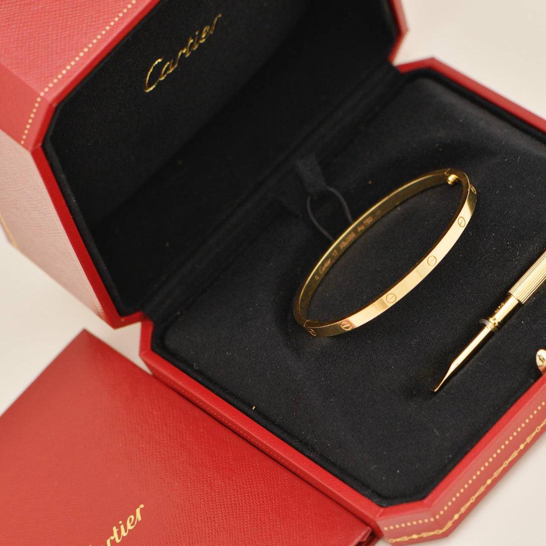 Second Hand Authentic Full set Cartier Love Small Model Bracelet Size 17 18K Yellow Gold