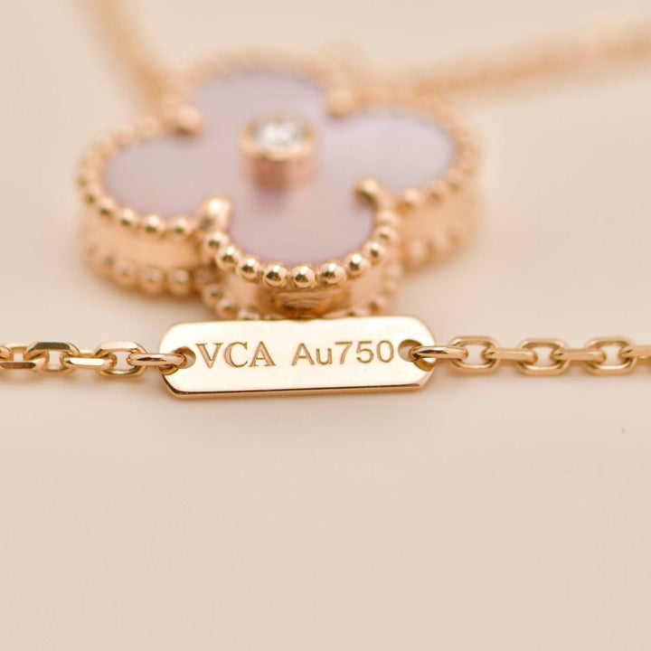 Brand New Authentic Full Set Van Cleef 2025 Holiday Pendant Pink Mother of Pearl 18K Rose Gold