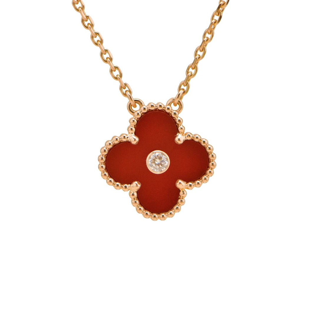 Preloved Authentic Full Set Van Cleef & Arpels 2011 Holiday Pendant Carnelian Diamond 18K Rose Gold