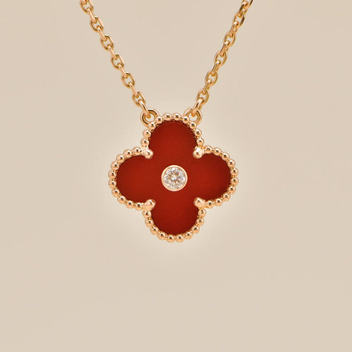 Used Authentic Full Set Van Cleef & Arpels 2011 Holiday Pendant Carnelian Diamond 18K Rose Gold