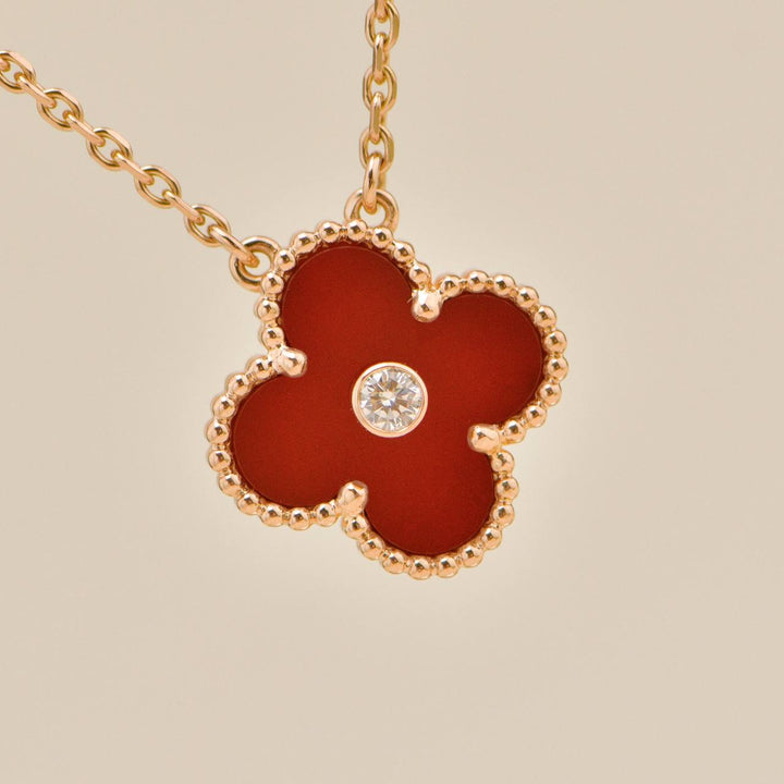 Preloved Authentic Full Set Van Cleef 2011 Holiday Pendant Carnelian Diamond 18K Rose Gold