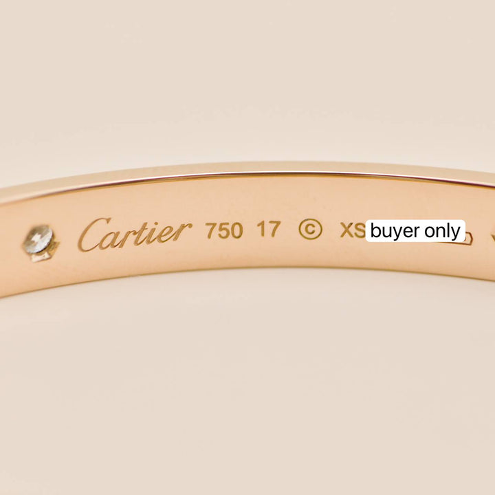 Used Authentic Full Set Cartier Love Classic Model Bracelet 4 Diamond 18K Rose Gold Size 17