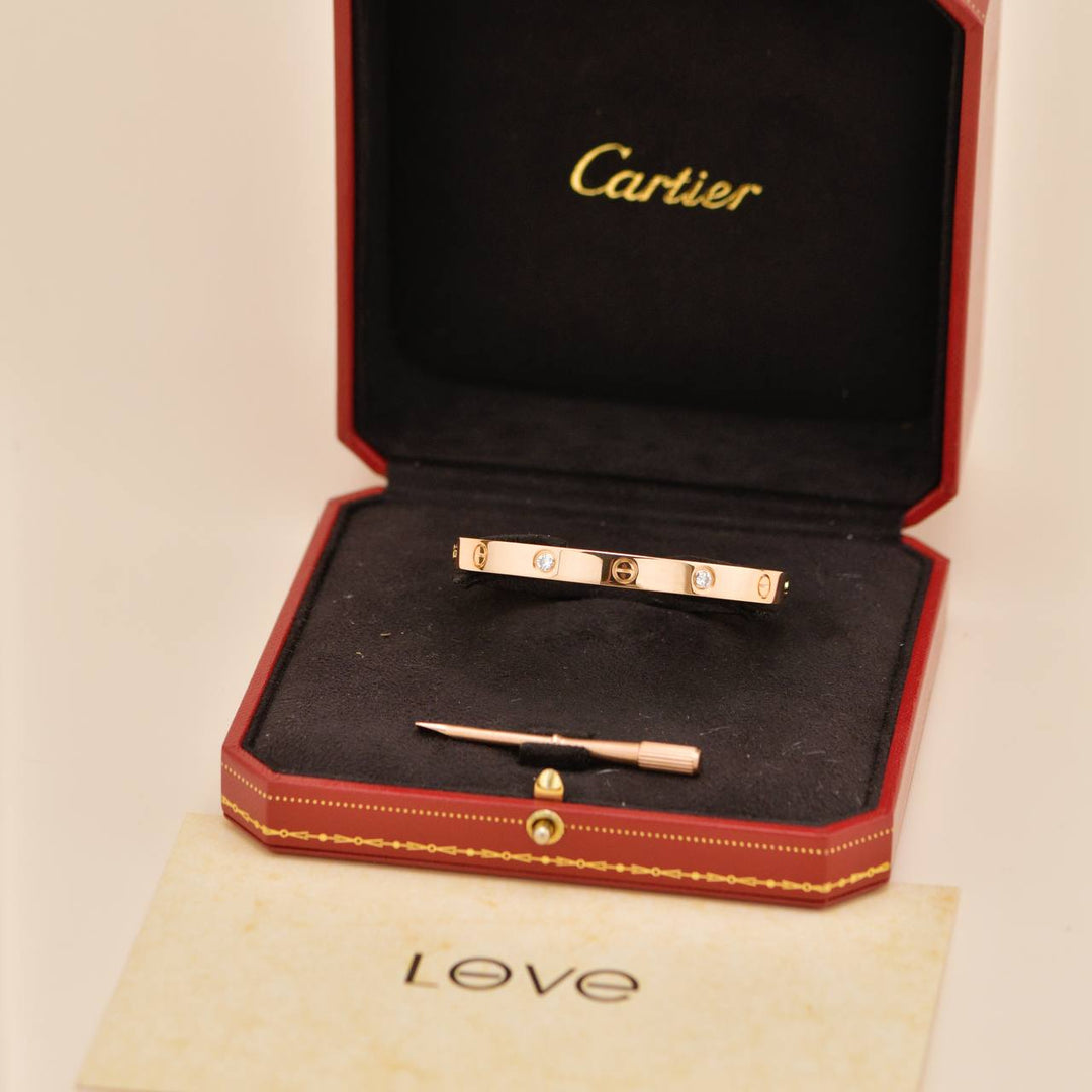 Preowned Authentic Full Set Cartier Love Classic Model Bracelet Size 17 4 Diamond 18K Rose Gold