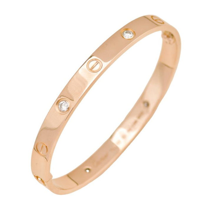 Preloved Authentic Full Set Cartier Love Classic Model Bracelet Size 17 4 Diamond 18K Rose Gold