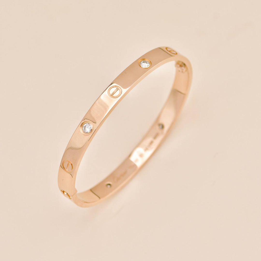 Second Hand Authentic Full Set Cartier Love Classic Model Bracelet Size 17 4 Diamond 18K Rose Gold