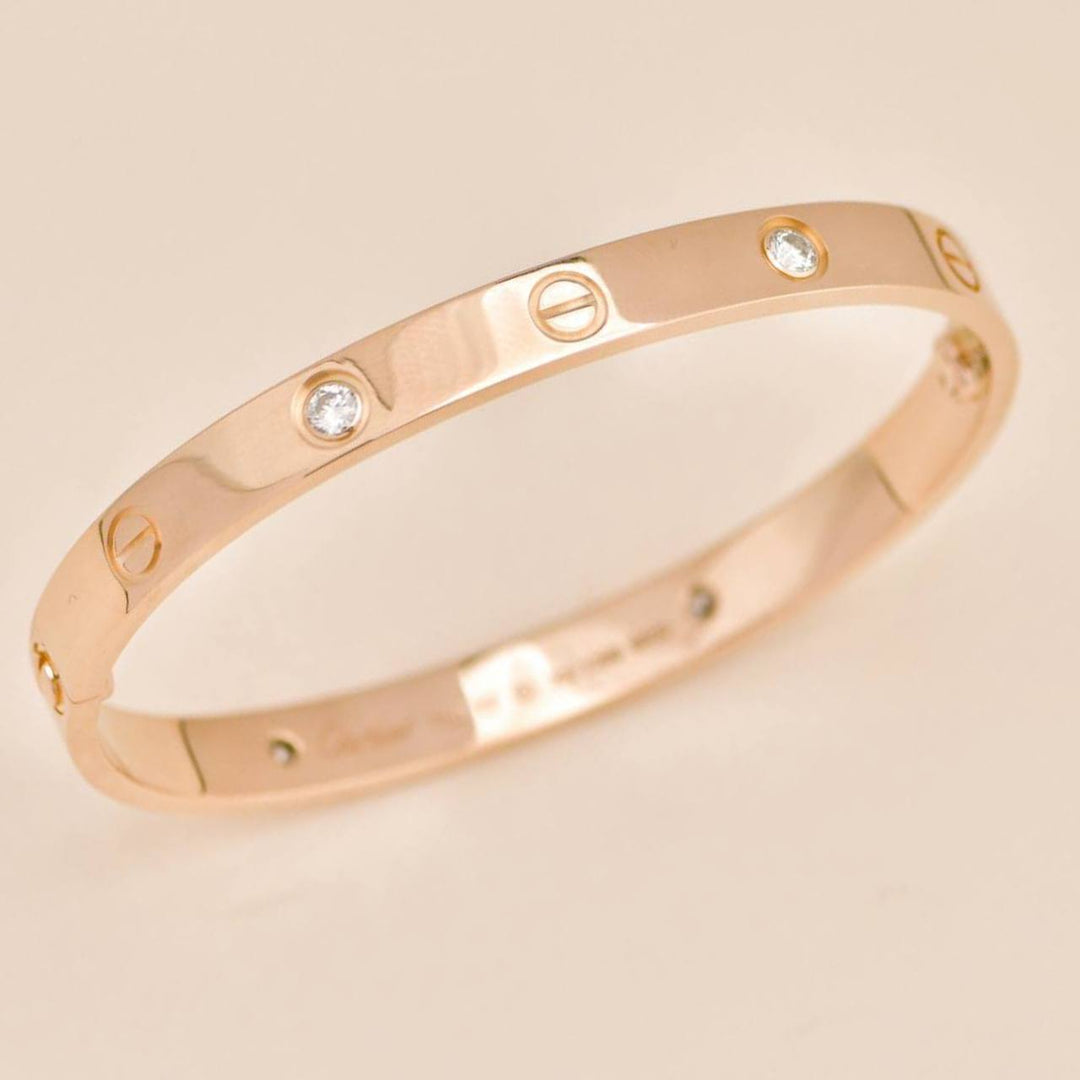 Used Authentic Full Set Cartier Love Classic Model Bracelet Size 17 4 Diamond 18K Rose Gold