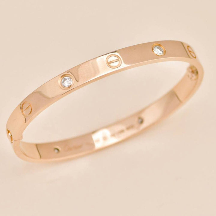 Used Authentic Full Set Cartier Love Classic Model Bracelet Size 17 4 Diamond 18K Rose Gold