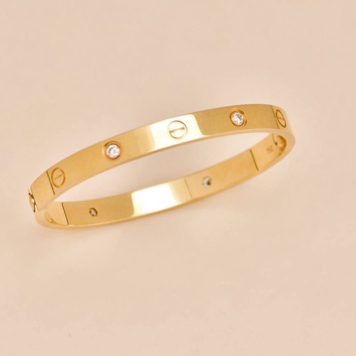 Preloved Cartier Love 4 Diamond Classic Model Bracelet Size 17 18K Yellow Gold