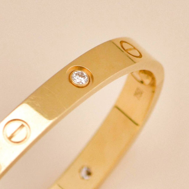 Second Hand Cartier Love 4 Diamond Classic Model Bracelet Size 17 18K Yellow Gold