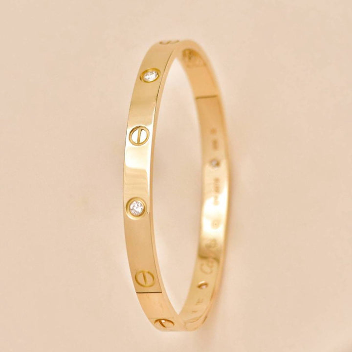 Preloved Cartier Love 4 Diamond Classic Model Bracelet Size 18 18K Yellow Gold