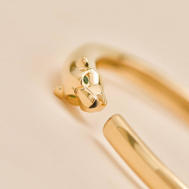 Authentic Preowned Full set Cartier Panthère de Cartier Bracelet Small Model Tsavorite Onyx 18K Yellow Gold Size 16