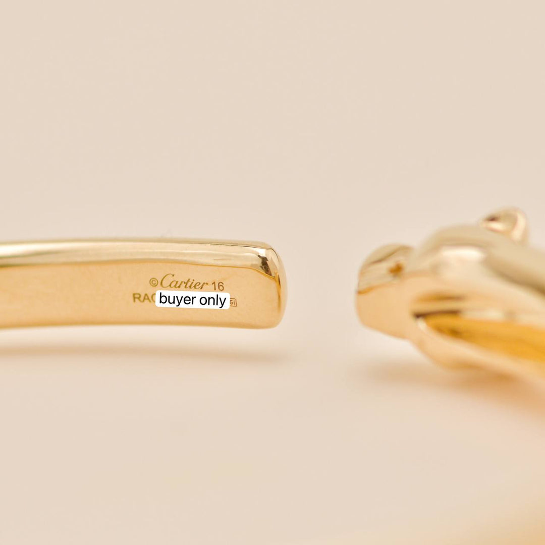 Authentic Second Hand Full set Cartier Panthère de Cartier Bracelet Small Model Tsavorite Onyx 18K Yellow Gold Size 16