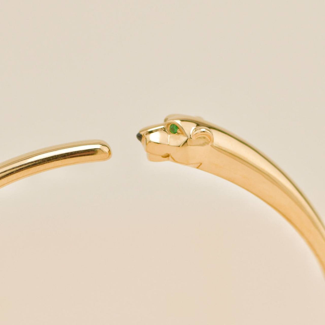 Authentic Preloved Full set Cartier Panthère de Cartier Bracelet Small Model Tsavorite Onyx 18K Yellow Gold Size 16