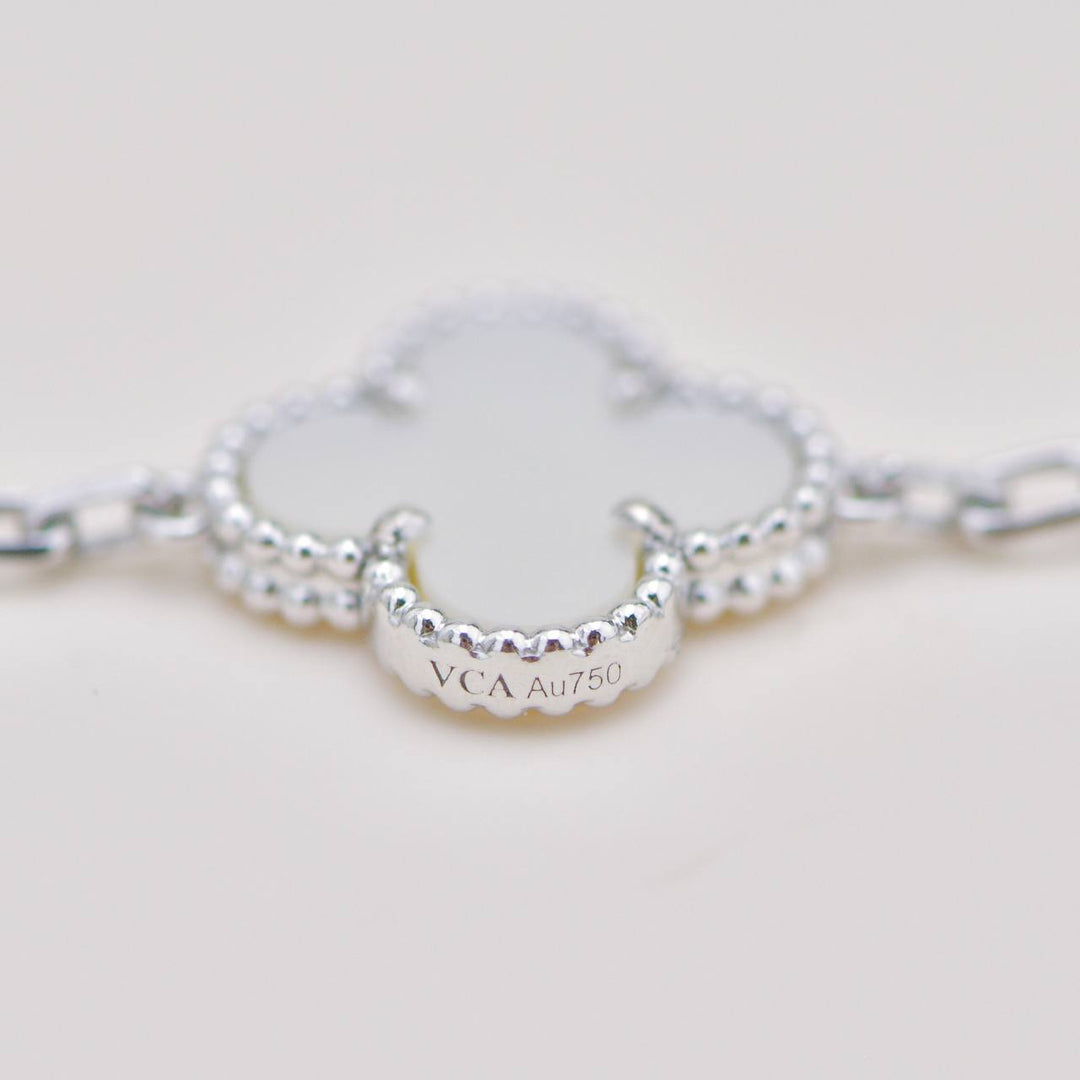 Preowned Authentic Van Cleef Vintage Alhambra Bracelet 5 Motif Mother of Pearl 18K White Gold