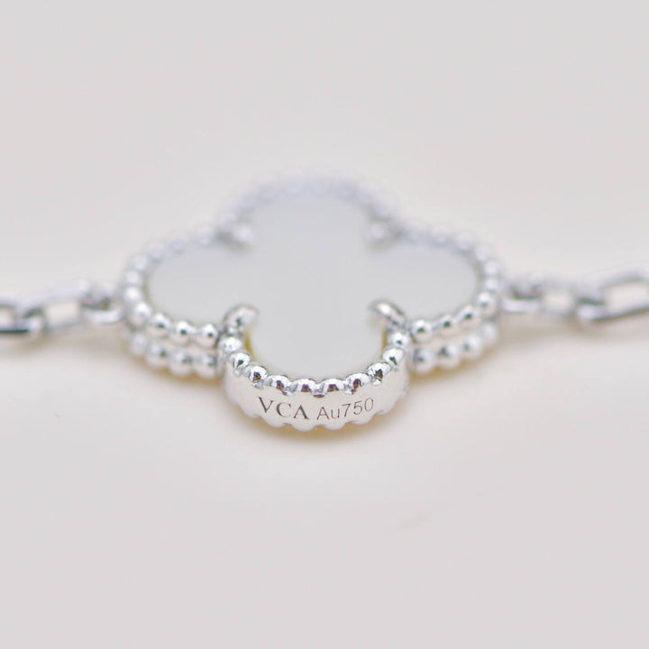 Preowned Authentic Van Cleef Vintage Alhambra Bracelet 5 Motif Mother of Pearl 18K White Gold