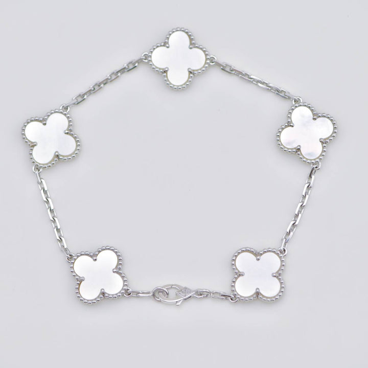 Preloved Authentic VCA Vintage Alhambra Bracelet 5 Motif Mother of Pearl 18K White Gold