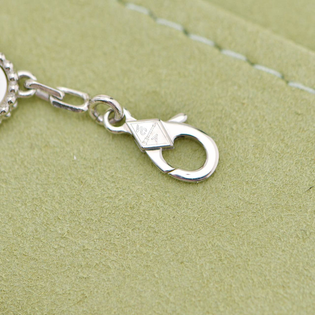 Second Hand Authentic VCA Vintage Alhambra Bracelet 5 Motif Mother of Pearl 18K White Gold