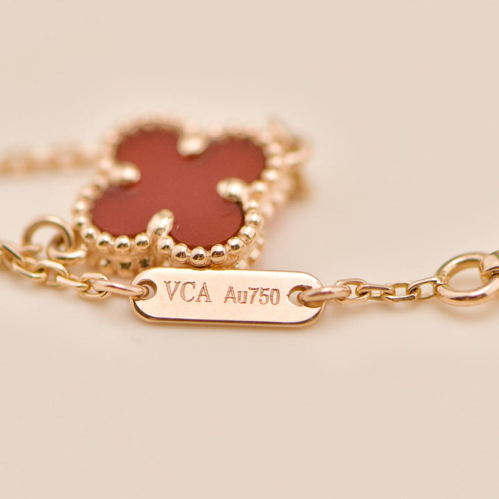 Preloved Authentic Full set VCA Sweet Alhambra Bracelet Carnelian 18K Rose Gold