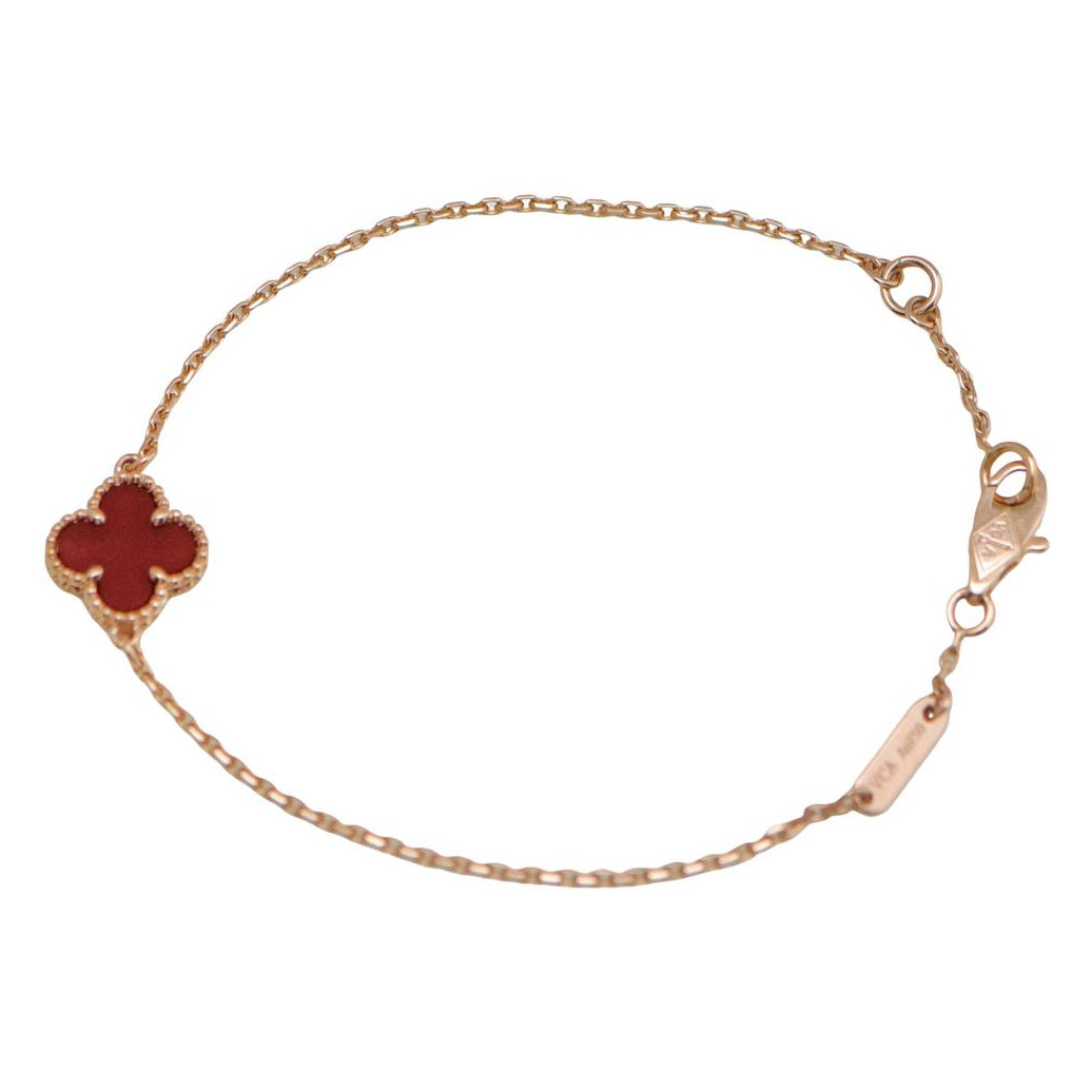 Second Hand Authentic Full set Van Cleef & Arpels Sweet Alhambra Bracelet Carnelian 18K Rose Gold