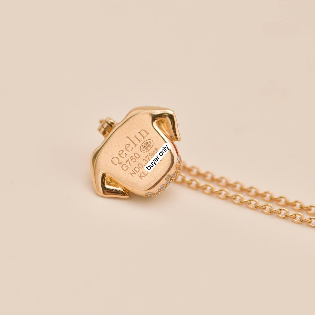 Qeelin Dog Diamond Onyx 18K Rose Gold Pendant Necklace