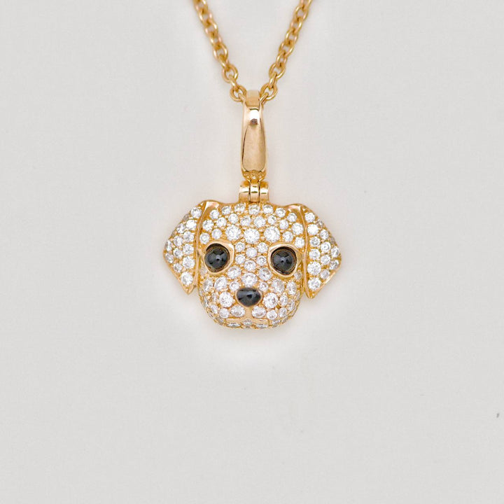 Qeelin Dog Diamond Onyx 18K Rose Gold Pendant Necklace
