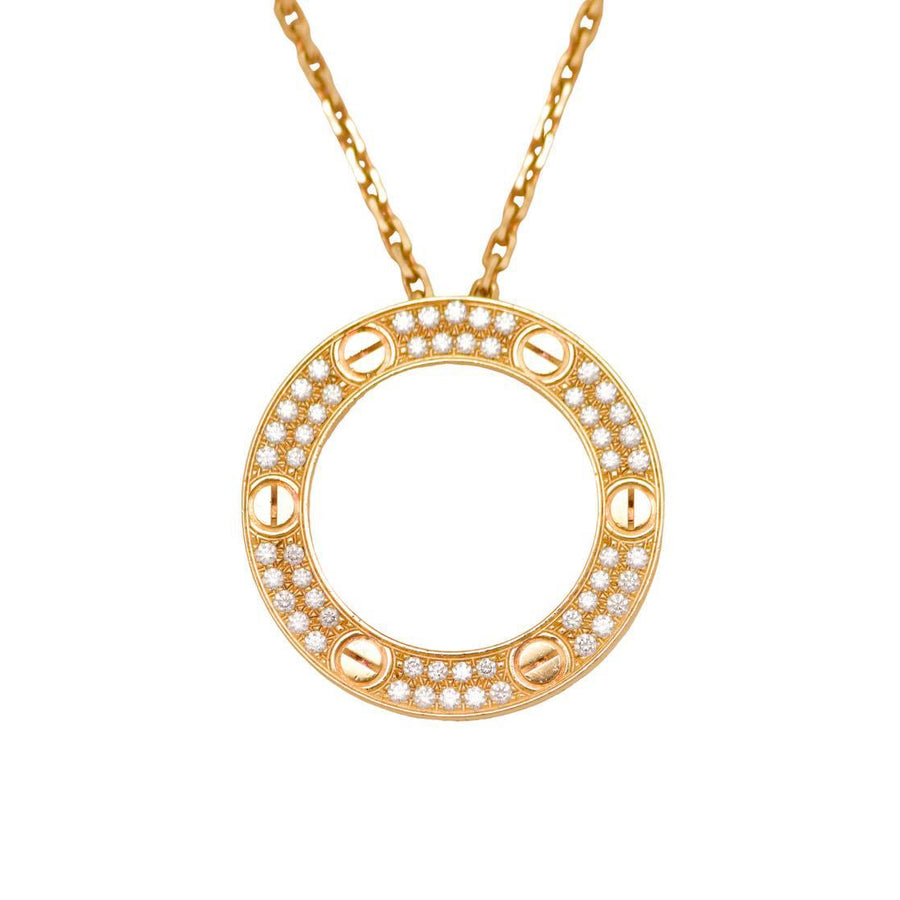 Second Hand Authentic Full set Cartier Love Pendant Necklace Diamond 18k Yellow Gold