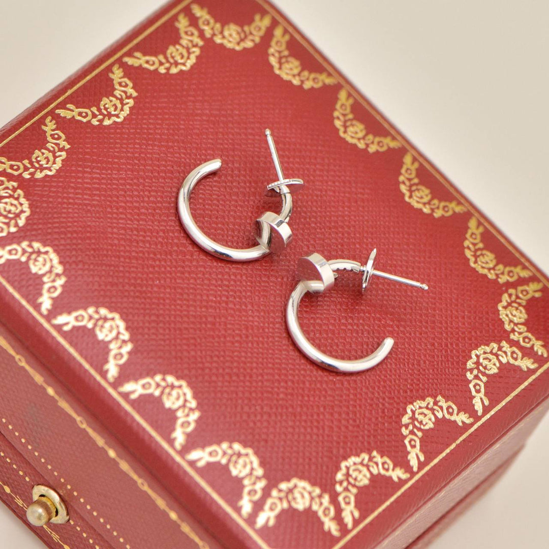 Authentic Used Full set Cartier Juste un Clou Earrings Small Model 18K White Gold