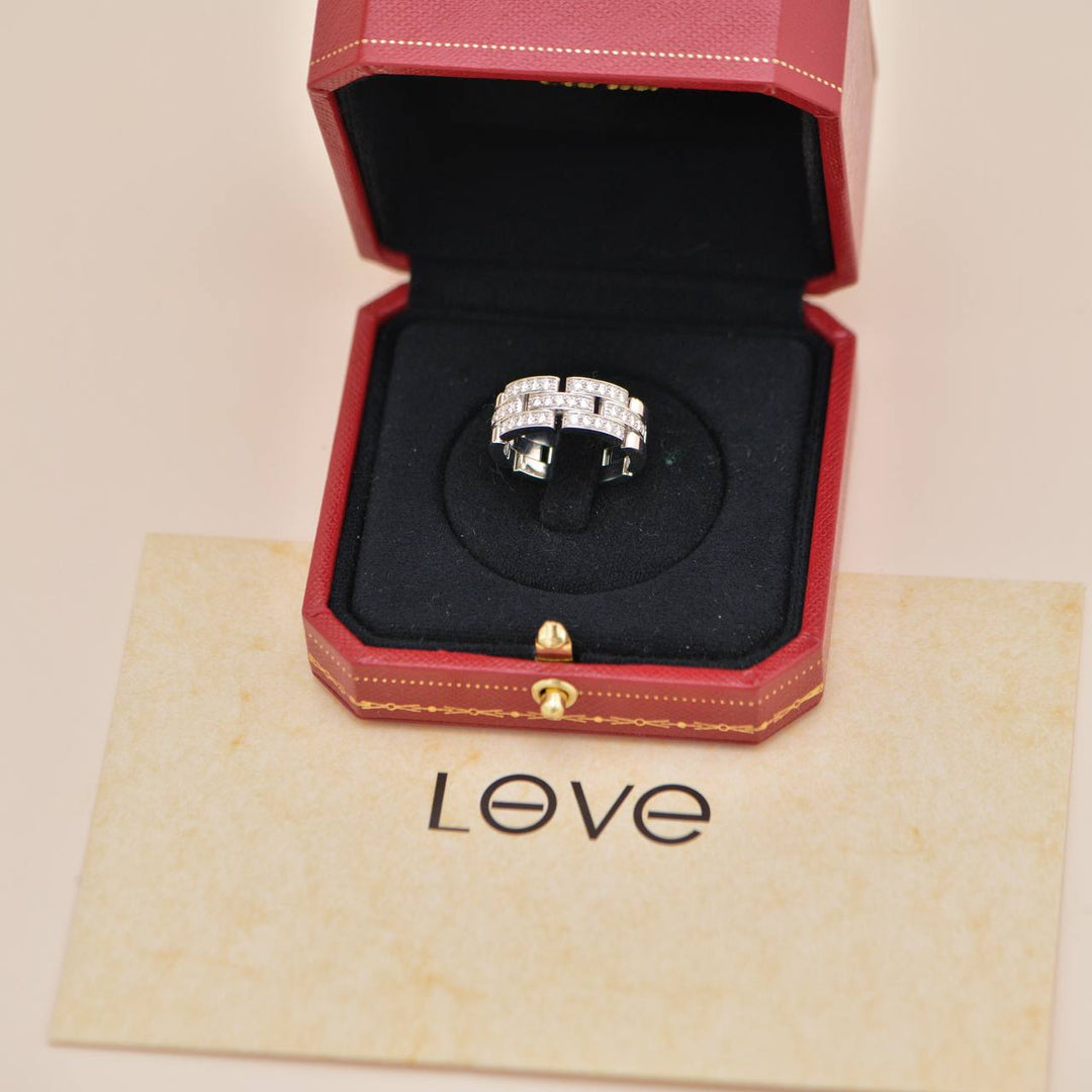 Authentic Preloved Full set Cartier Maillon Panthère Ring 3-row Pavé Diamond Size 57 18k White Gold