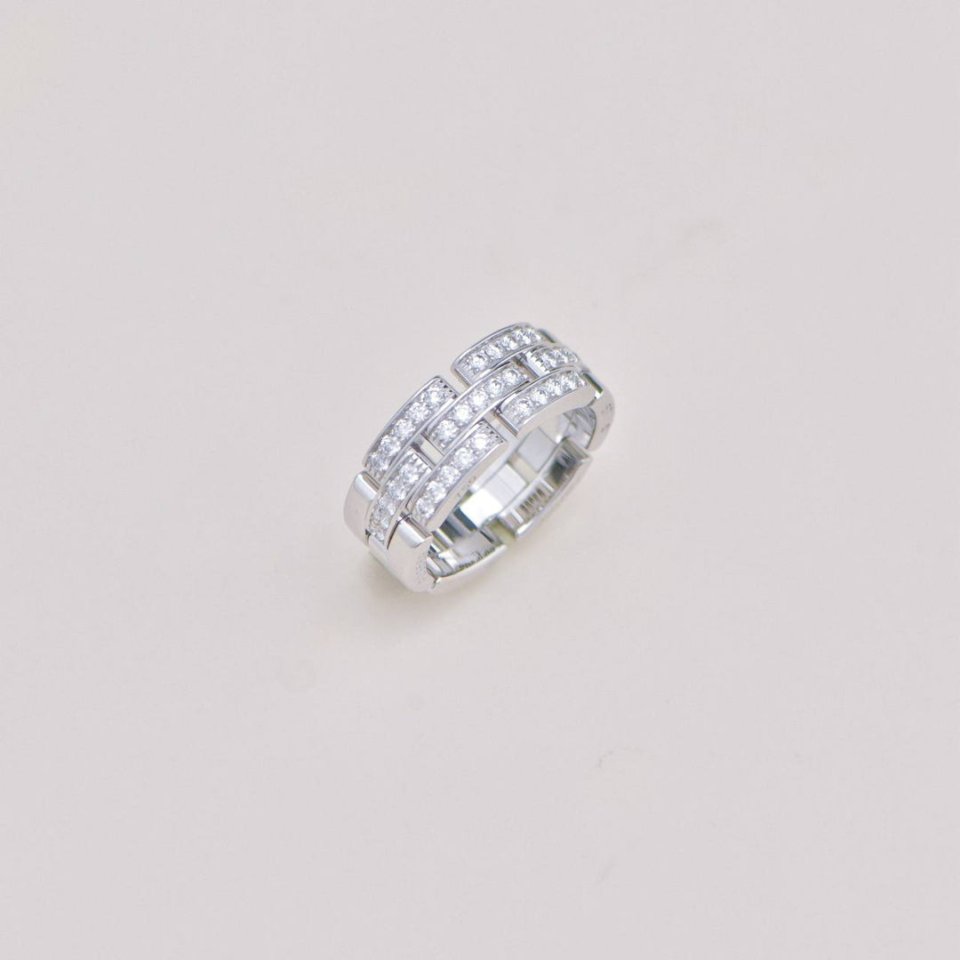 Preowned Authentic Cartier Maillon Panthère Ring 3-row Pavé Diamond Size 57 18k White Gold